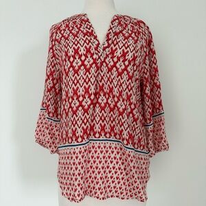 BeachLunchLounge 3/4 Sleeve Ikat V Neck Peasant Top Tunic // Size M